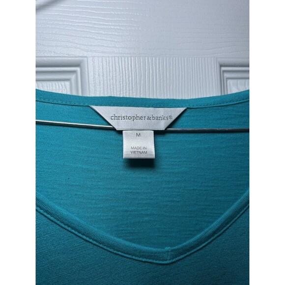 Christopher & Banks Women’s Braided Short Sleeve Shirt Teal Size Medium - Picture 2 of 5